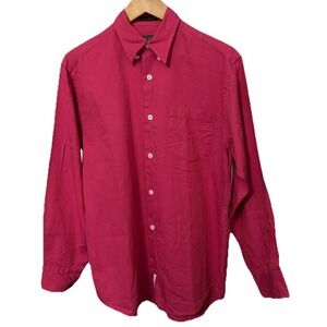 DKNY Dress Shirt Men's Small Red Solid Collared Long Sleeve Button Up Top-00307